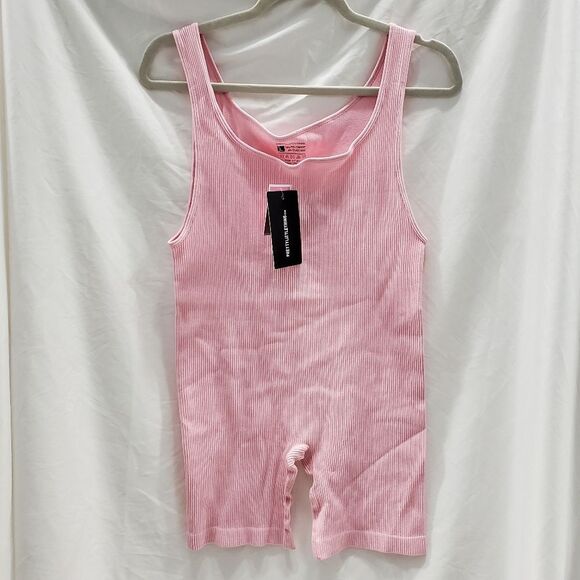 Pretty Little Thing Shape Baby Pink Contour Ribbed Scoop Neck Unitard Size Large - Picture 8 of 13